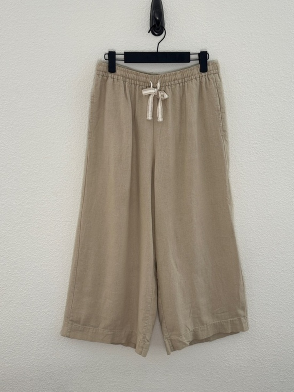 Max Studio London Wide Leg Pants Womens L Beige Linen‎ Blend Drawstring Coastal